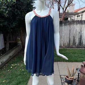 Charming Charlie Flowy Dress Blue Braided Neck Sleeveless Lined Women's Size S